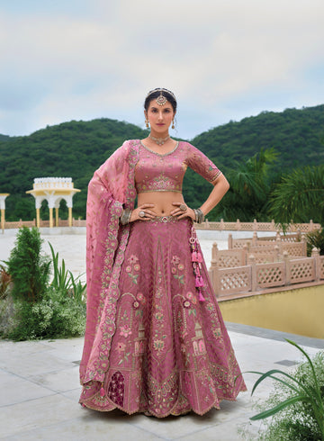 Onine Beautiful Traditional Designer Elegant Embroidery Work Cut Work Silk Lehenga - 7106